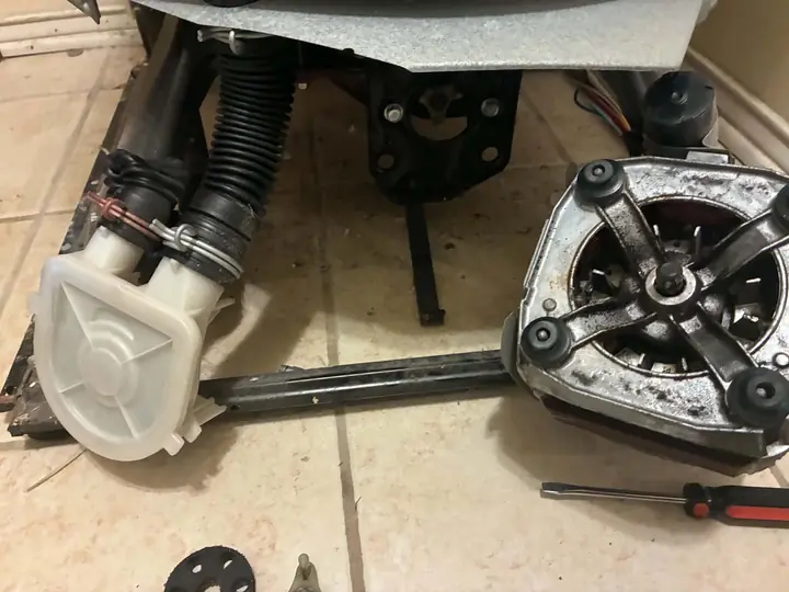 Front-Load Washer Motor & Pump Service: With the tub assembly out, the drive motor, drain pump and hoses are fully accessible